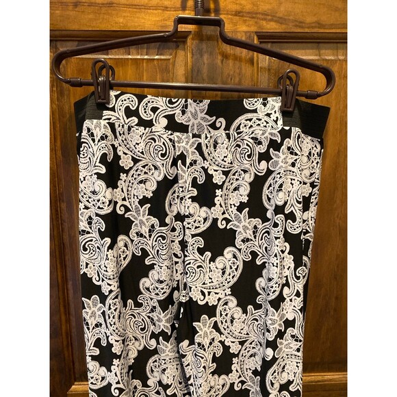INC Palazzo Wide Legged Cropped Ankle Pants Size XL Black White Paisley Stretchy - Picture 5 of 11